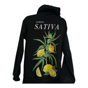 Trip City Lemon Sativa Black Hoodie Graphic Cannabis Plant Print Size M